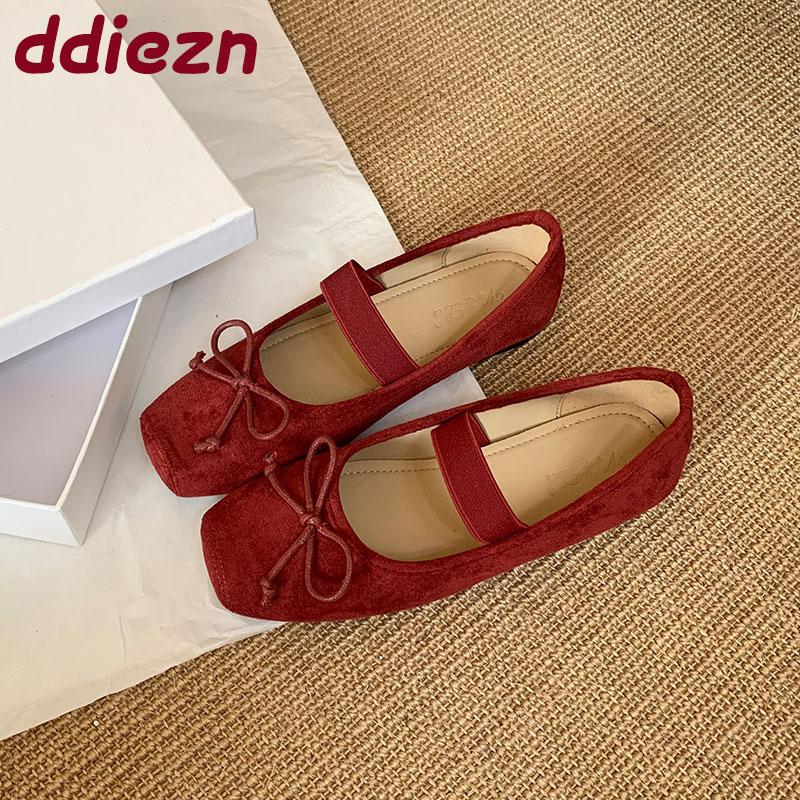Mode Mode Gummiband Damen Ballerinas Slipper Schuhe Schmetterlingsknoten Damen Runde Zehenpartie Schuhe Flache Mary Janes Schuhe