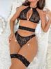 Naughty Sexy Lingerie Hot Mesh Embroidery Outfits Sexy Low Cut Bra with Thong Garters Belt Babydoll Sleepwear Ladies Exotic Sets