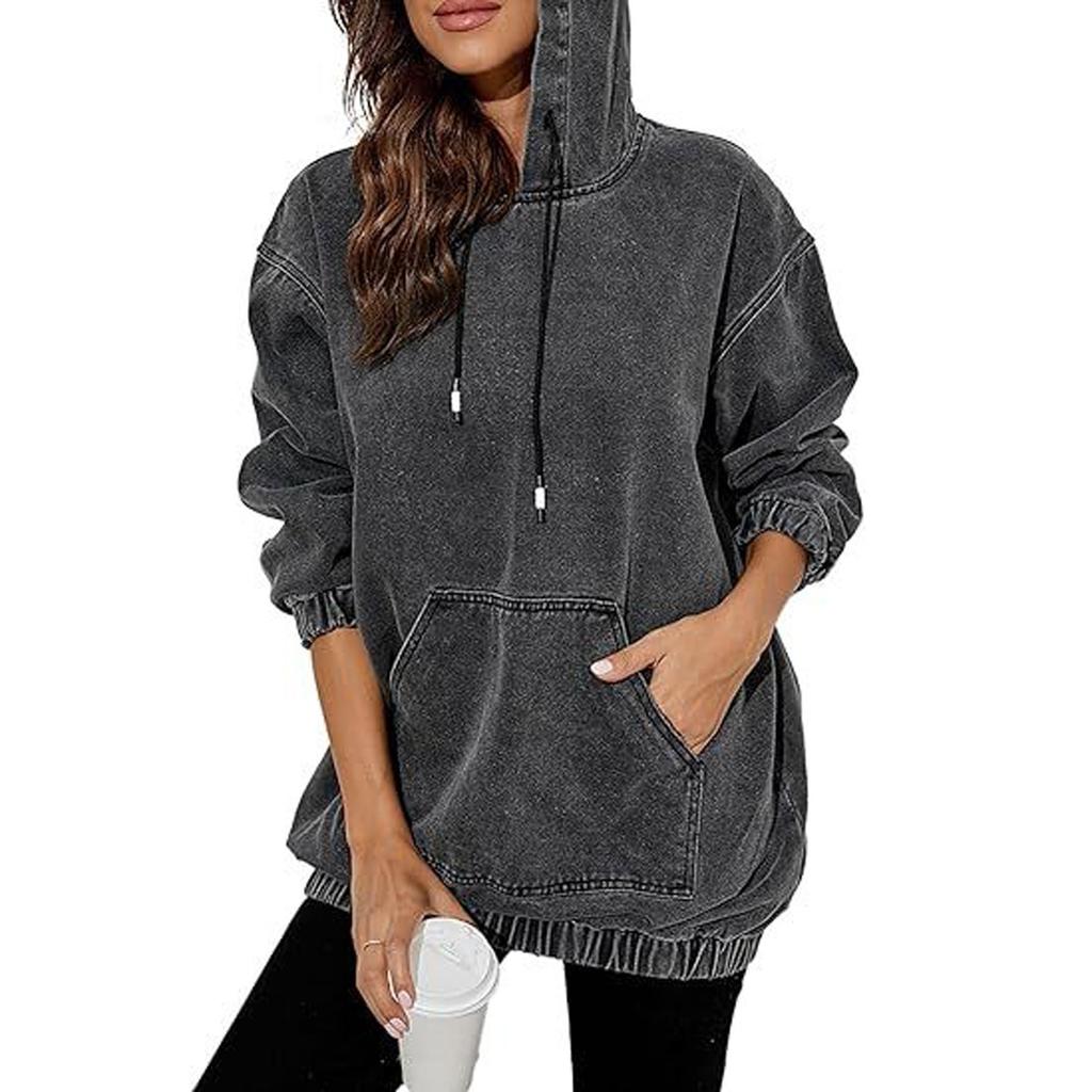 Women's Fashionable Casual Hooded Pullover Vintage Washed Drop-shoulder Long-sleeved Loose Sweater