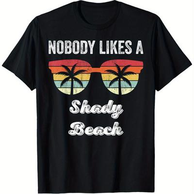 Niemand mag einen schattigen Strand Lustiges Grafik-T-Shirt Retro Sonnenuntergang Palme Tropisches Design Herrenbekleidung Bequem