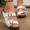 Fashion 2025 Summer Women Wedge Slippes Open Toe Sandals Slides Vintage Buckle Leather Casual Female Platform Retro Flip Flops Shoes