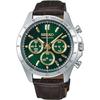 SEIKO 1/5 Second Chronograph Quartz Wristwatch Mens SBTR017 Green Brown Leather