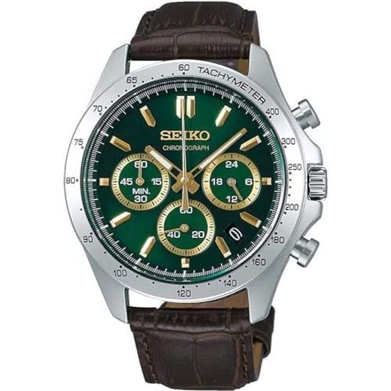SEIKO 1/5 Second Chronograph Quartz Wristwatch Mens SBTR017 Green Brown Leather