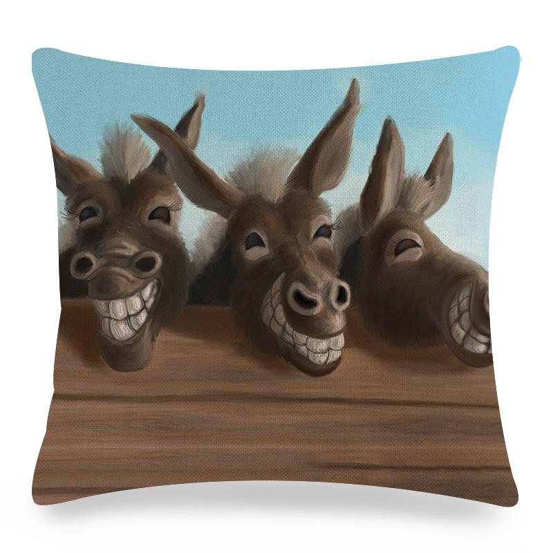 Home Decor Donkey Art: Various Scenes and Portraits Pattern Cushion Cover Suitable for Sofa Bedroom Car Pillow Cover