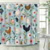 1pc Pastel Farm Life Shower Curtain - Soft Repeating Animal & Flower Pattern, Whimsical Watercolor Style, Blue Background,