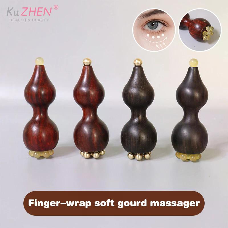 1PCS Facial Massager Point Massage Stick Calabash Shaped Brass Skincare Sandalwood Gua Sha Tool For Face And Eye Area