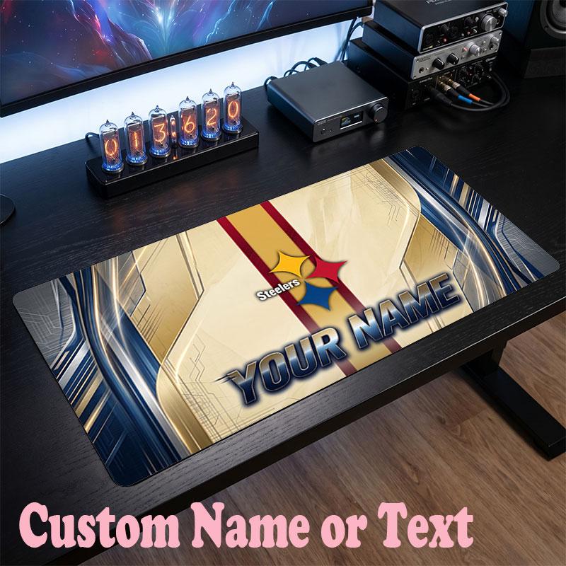 Pittsburgh Steelers Customized Name Text Mouse Pad, Large Desk Mouse Mat Personalized Home Office Present
