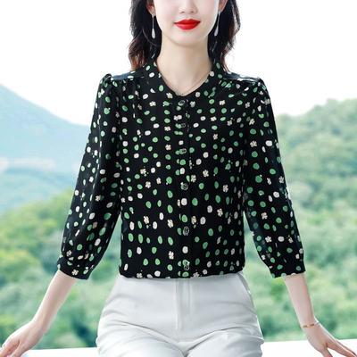 Chemise en mousseline de soie imprimée M-4XL, haut pour femme, nouvelle mode printemps-automne, tempérament rajeunissant, manches 3/4