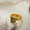 Anelli Placcati Oro 18K Impermeabili Cristallo Multicolore Texture a Strisce Chunky Anello Nuziale Quadrato Lucido Delicato Zircone Gioielli Punk