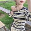 Koreanisches lässiges gestreiftes langärmeliges T-Shirt für Damen Neues Frühlingsreines und sexy Design Schlanke Figur