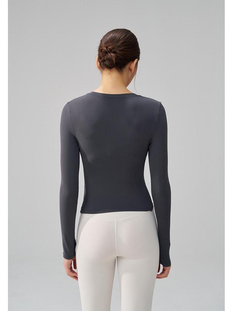 Autumn/Winter Versatile Round Neck Base Layer Sport Top - High Elasticity, Breathable Yoga Fitness Long Sleeve