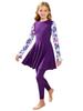 Kids Girls Two Piece Swimsuit Set Long Sleeve Floral Print Short Dress with Pants Rash Guard for Pool Beach Summer Swim