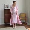 2025 Autumn Women's Solid Color V-Neck Knit Long Dress and Coat Set