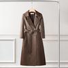 Elegante Soprabito Lungo da Donna Trench Vintage in Pelle Cappotto Mezza Lunghezza Slim Fit Primavera Autunno Capospalla