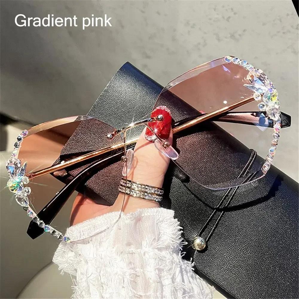 Women's Sunglasses Luxury Brand Designer Vintage Rimless Rhinestone Sunglasses Gradient Sun Glasses for Women Fashion 2024