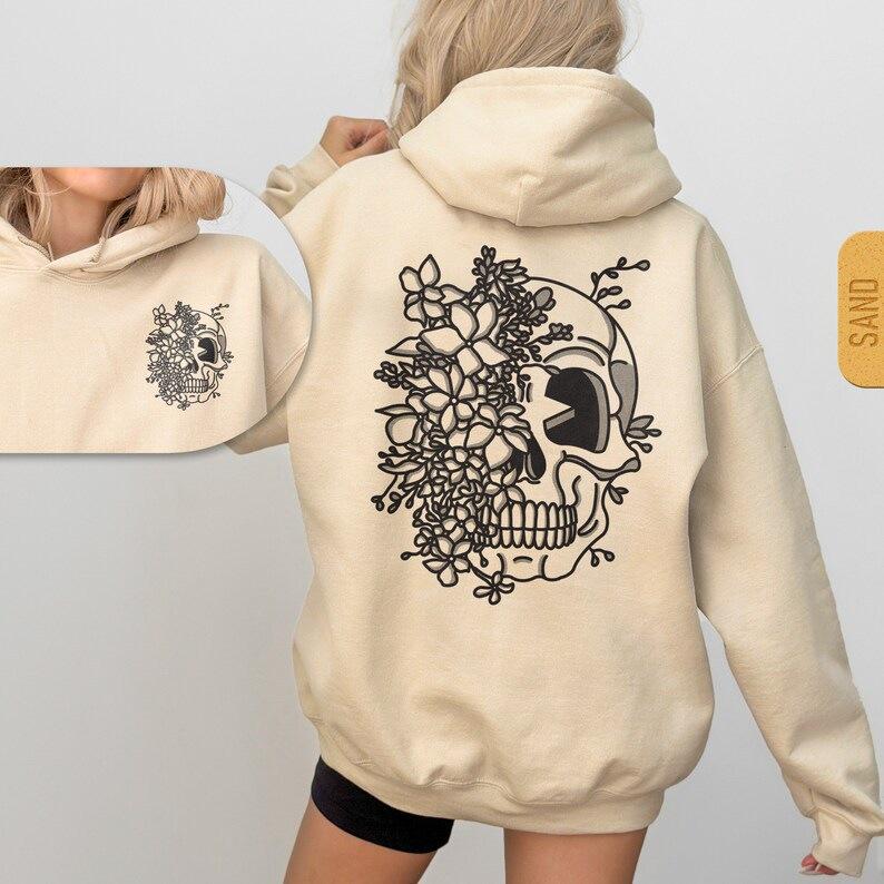 Herbst/Winter Kapuzenpullover mit Totenkopf-Aufdruck für Damen