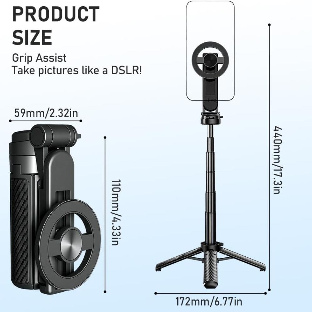4-in-1 Multifunctional 360° Rotation Magnetic Selfie Stick, 2025 New 360° Rotation Phone Tripod with Bluetooth Remote Control, Portable Extendable Mag