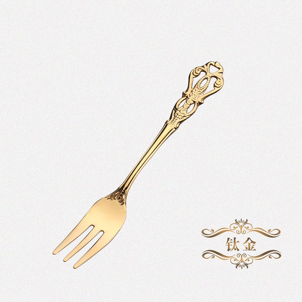 

European Retro 3D Relief Pattern Hollow Dessert Coffee Fruit Spoon Fork Set Mixing High-end Tableware Gift Aristocratic Style