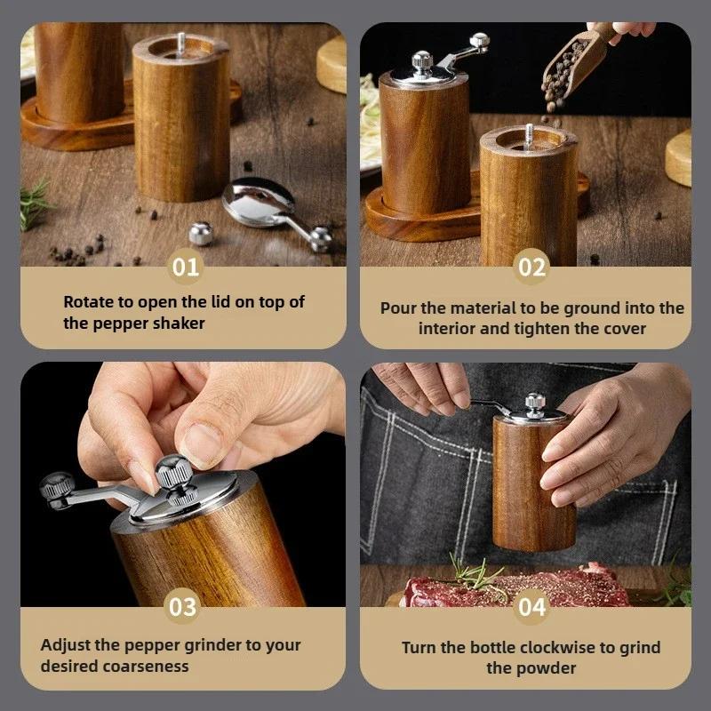 Pepper Mill Set, Manual Pepper Mills, Classical Hand Shake Wooden Pepper Grinder Set or Salt Grinder,Enjoy Fresh Ground Spices