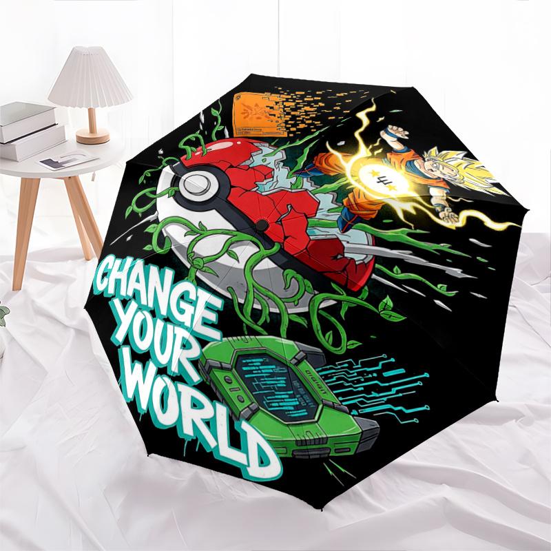

1pc Dragon Ball Z & Pokémon Durable Cartoon Folding Umbrella, Portable Compact Umbrella for Men and Women I033