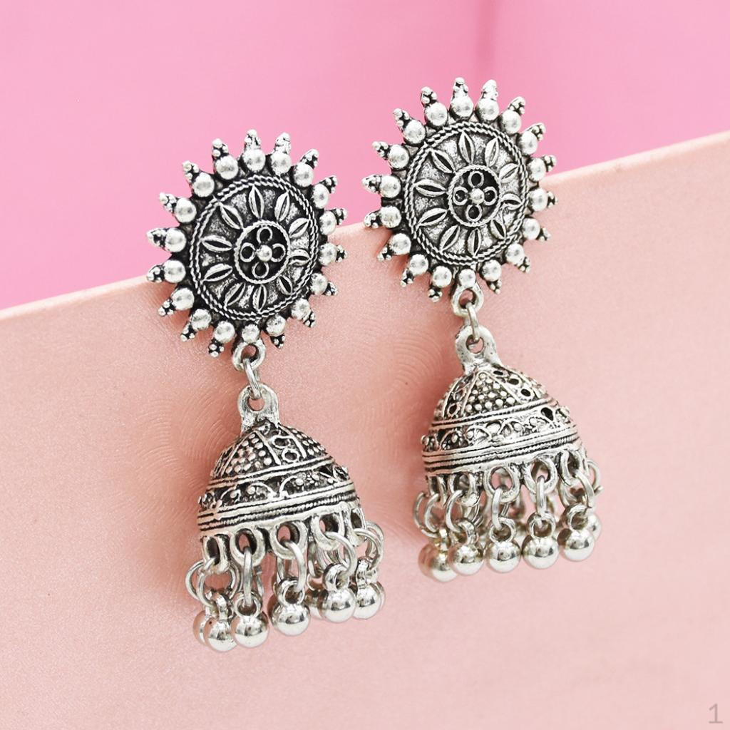Boucles d'oreilles Pendentifs Clochette Pompon Floral Tibétain Fait Main Clous