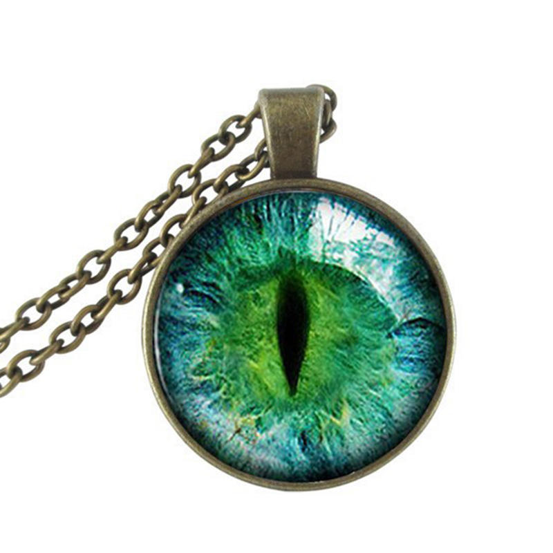 Vintage Jewelry Cat Eye Pendant Necklace Charm Rhinestone Chain Ethnic Necklace