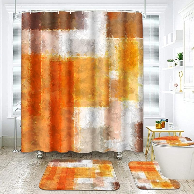 Britimes 4 Pcs Shower Curtain Set, Pink and Green Marble Texture Abstract Shower Curtain with Non-Slip Rugs, Toilet Lid Cover and Bath Mat, Bathroom