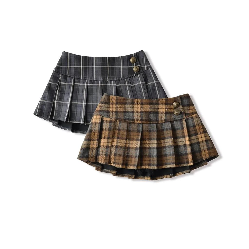 American Retro Plaid Low-Waist Pleated Skirt – 2026 Spring/Autumn College Style