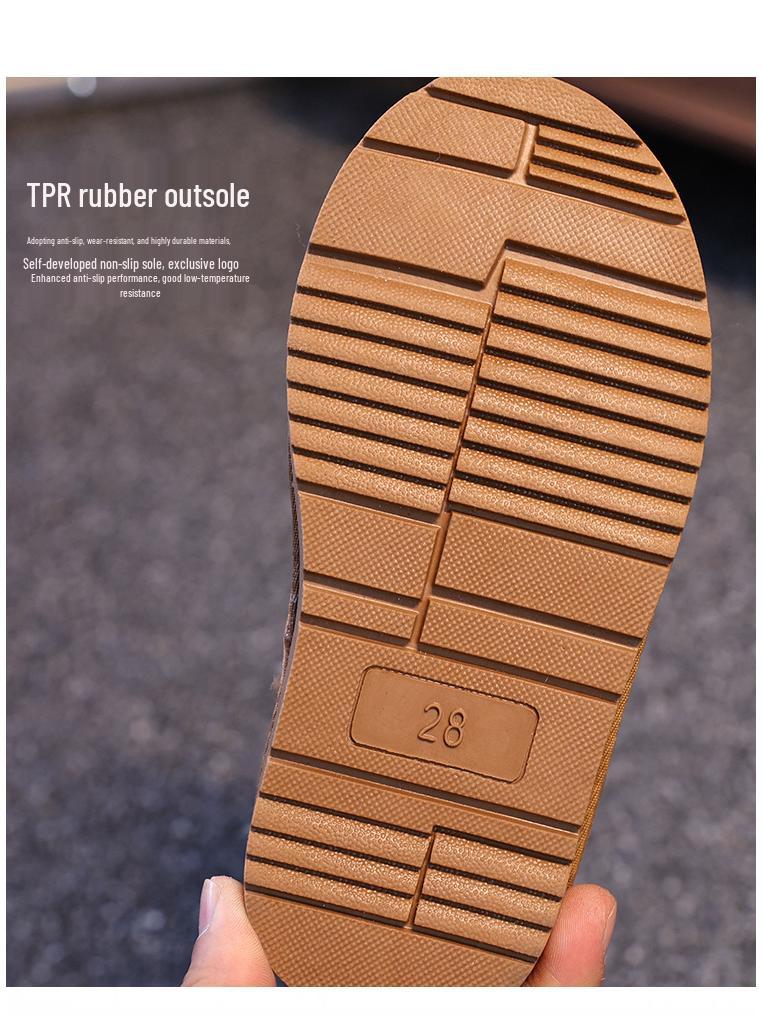 Children's Cowhide Fleece-Lined Snow Boots - Warm, Non-Slip for Boys & Girls