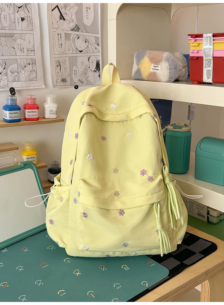 Schoolbag new solid color schoolbag female college student cute embroidery large capacity computer backpack lightweight junior high school schoolbag
