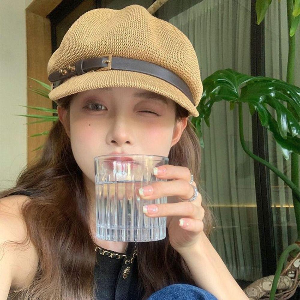 Knitted Women's Beret Breathable Octagonal Hat New Female Baseball Cap  Sun Protection