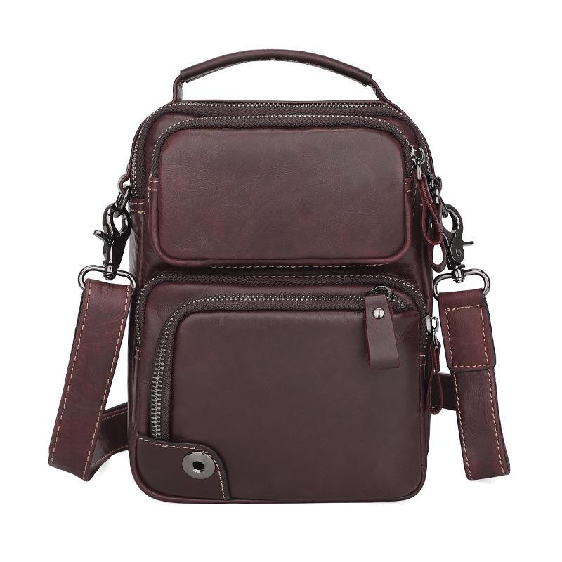 Jiamida Men's Genuine Leather Multi-Pocket Messenger Bag, Fits 7.9" iPad
