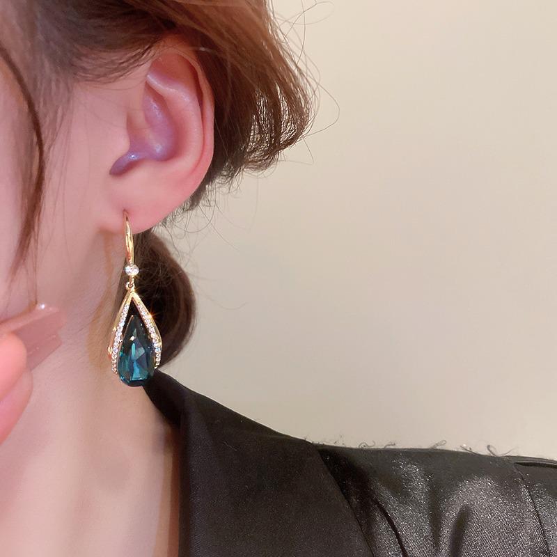 Korean Crystal Teardrop Earrings with Luxury Ear Hooks
