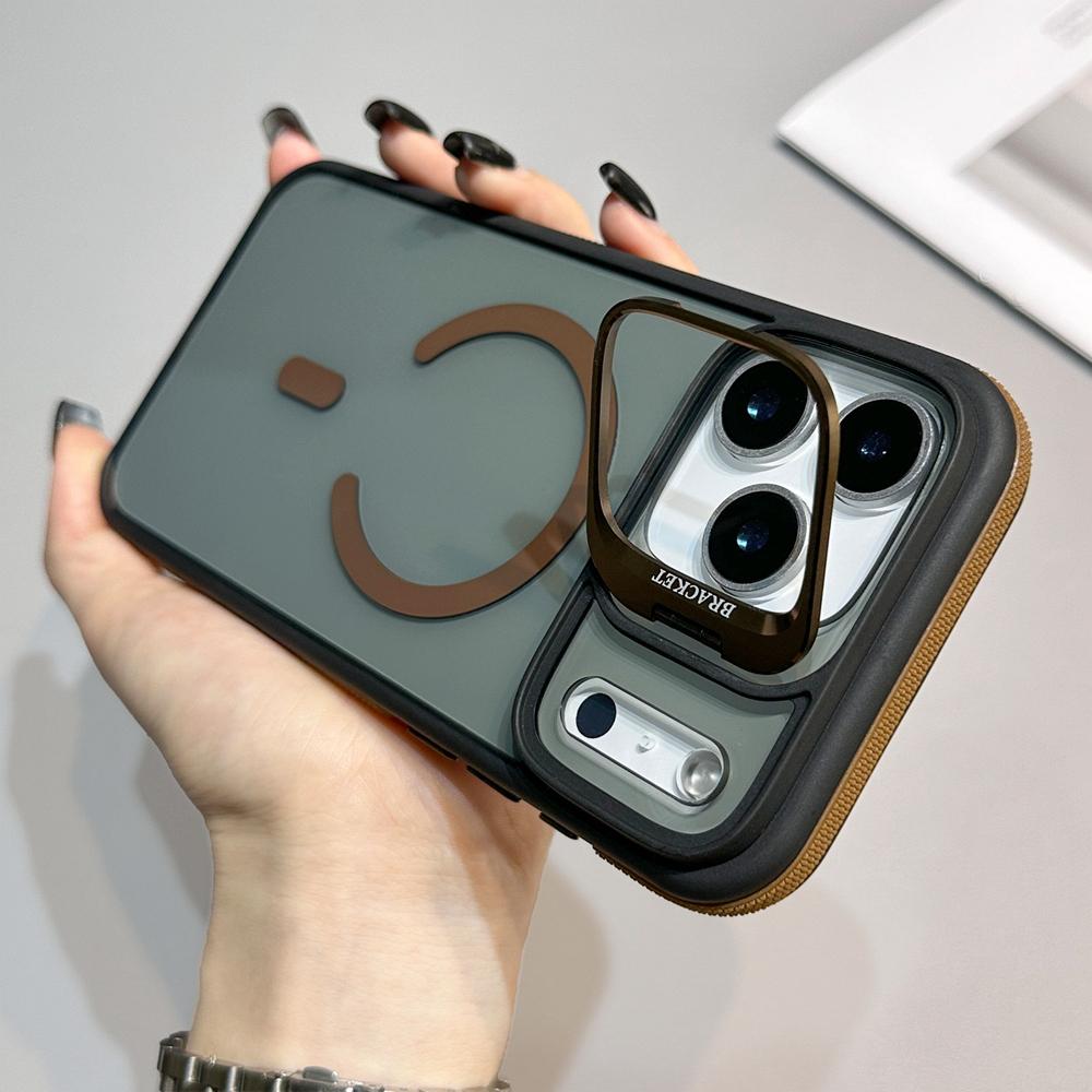 KEYSION Transparent Magnetic Lens Stand Case for MagSafe for iPhone 17 Pro Max Air TPU+PC Color Blocking Shockproof Phone Cover