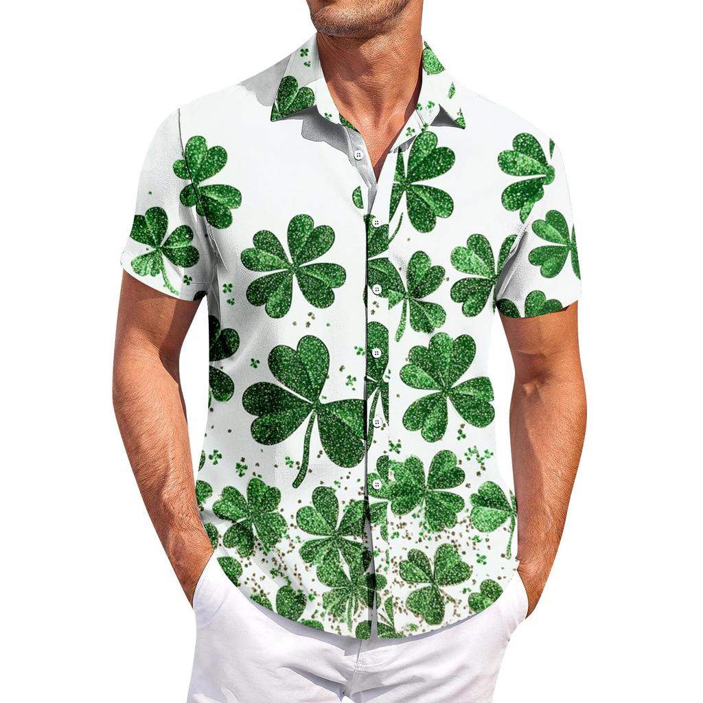 Men's Casual Short-sleeved Shirt Slim Fit Stylish Men's St. Patrick Print