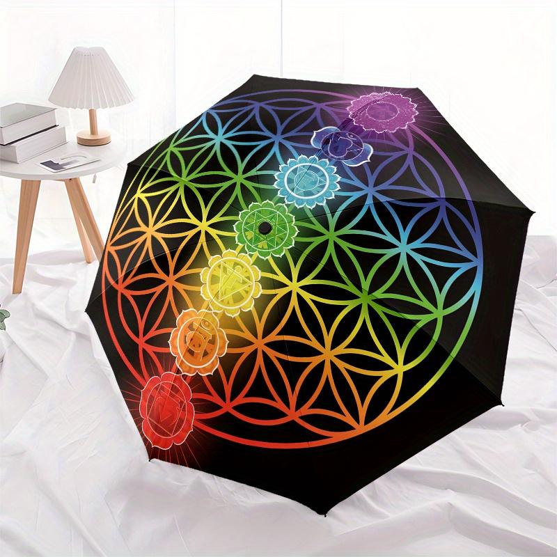 Chakra, Flower of Life themed Eight rib Automatic Folding Umbrella Is Suitable for Both Men and Women, Making It A Perfect Christmas and Val
