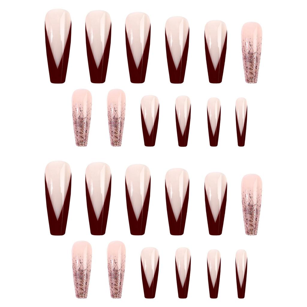 Extra-long Ballet Nail Fake Nail Patch Pink French Glitter Nail Art Finished Wear Nail Tablet Nail