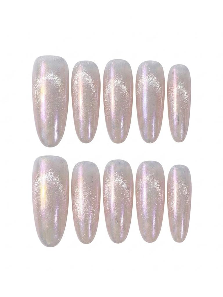 Fine Glitter Cat-Eye Oval Press On Nails 10 Pieces Resin Material Comfort Fit