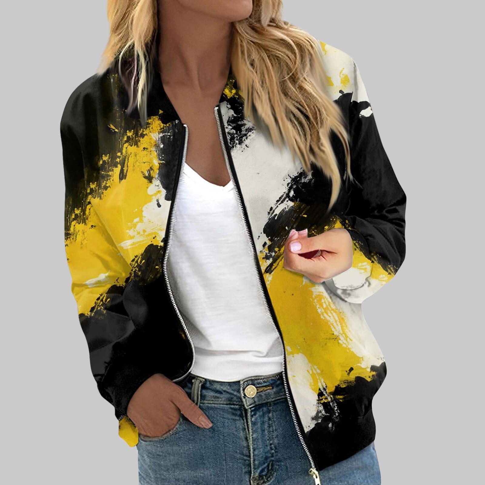 Женская верхняя одежда с длинным рукавом и принтом повседневные топы на молнии кардиган рубашка тонкая куртка для женщин L золотой 2249₽