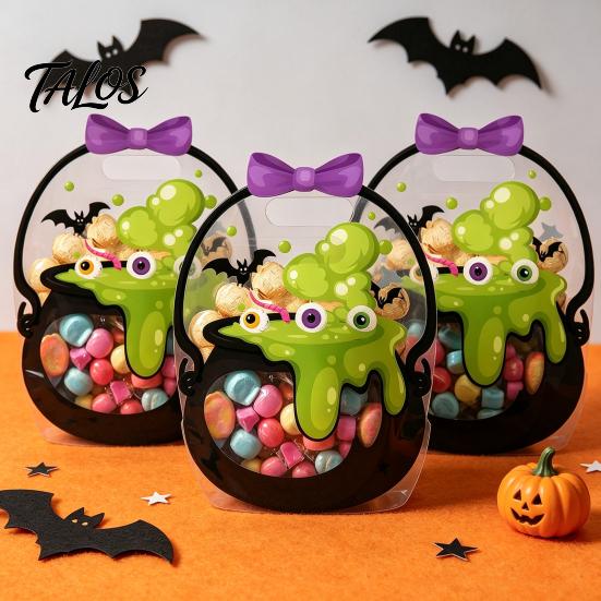 Clear Candy Bags 2/4/6Pcs Gift Bag for Halloween Christmas, Goodie Treat with Handle Handle, Resealable Sealed Pouch Holiday Party Favors Festive