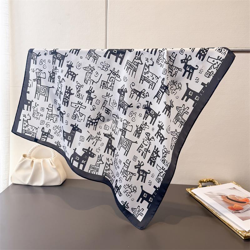 Light Luxury Dachshund Animal Printed Chiffon Square Scarf Shawl 70*70cm Versatile High-End Neck Wrap for Women