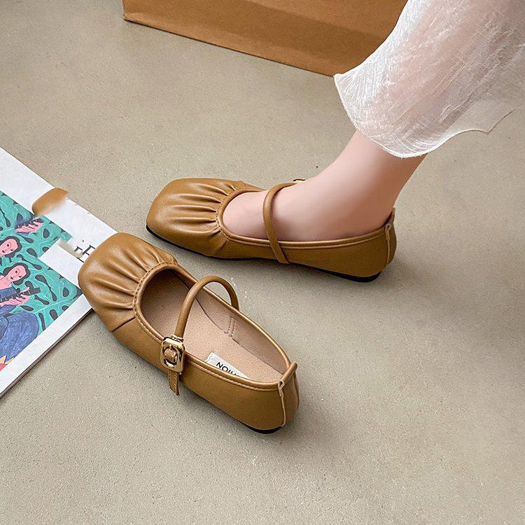 

Срібні туфлі Мері Джейн жіночі весняно-літні на плоскій підошві плісовані для танців бабусині туфлі одинарні туфлі 40 коричневий