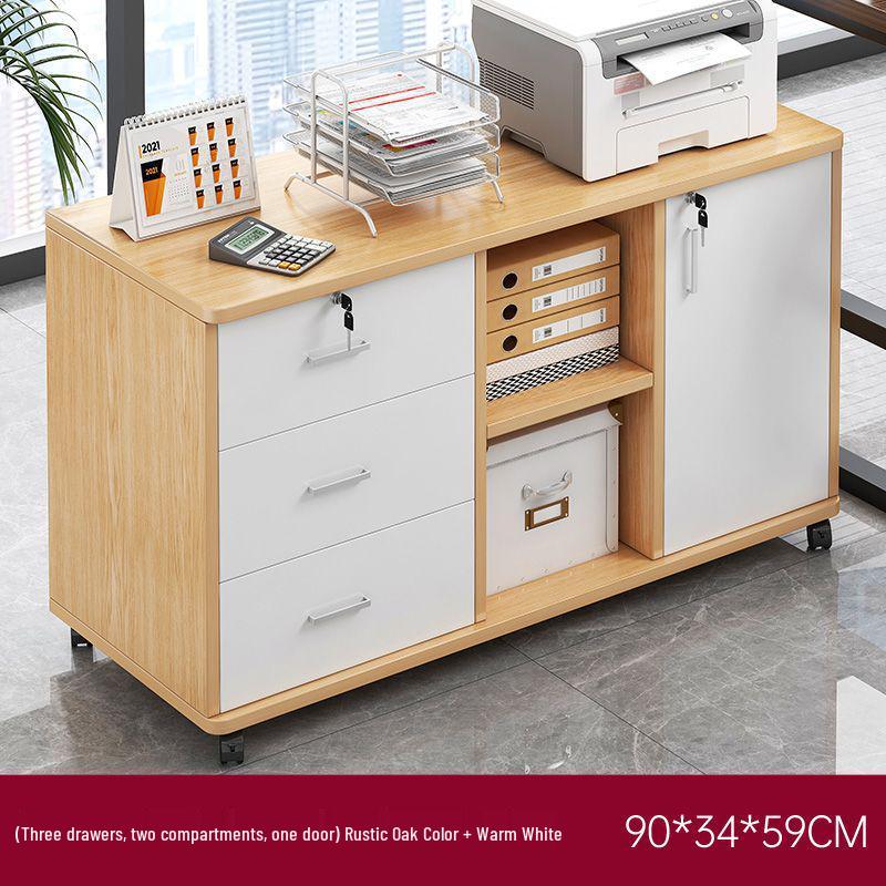 Wooden Office Filing Cabinet with Lock and Under-Desk Storage