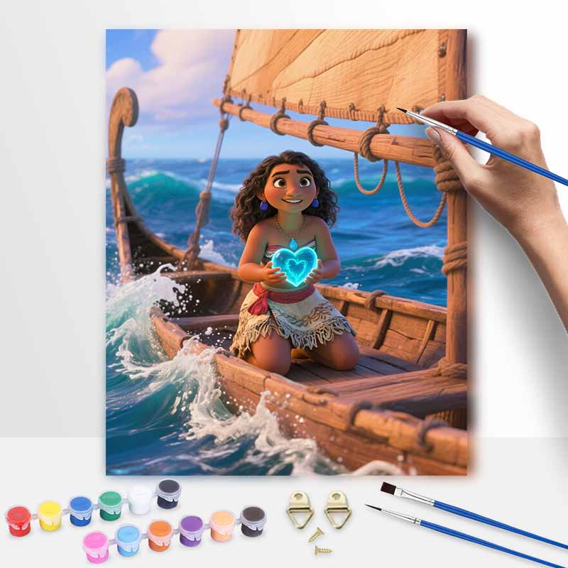 Disney Moana ocean heart handmade diy oil painting digital painting kit home living room entrance decoration hanging painting 20x30cm