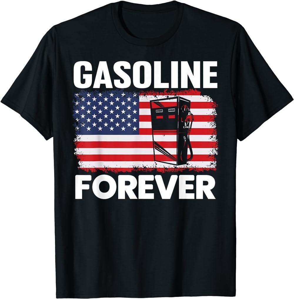 Gasoline Forever Funny gas cars lover USA flag Racing Racer Gift T-shirt L