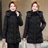 Middle-aged and elderly large-size cotton-padded clothes, women's medium and long hats, removable winter mother's clothing temperament, thickened cott
