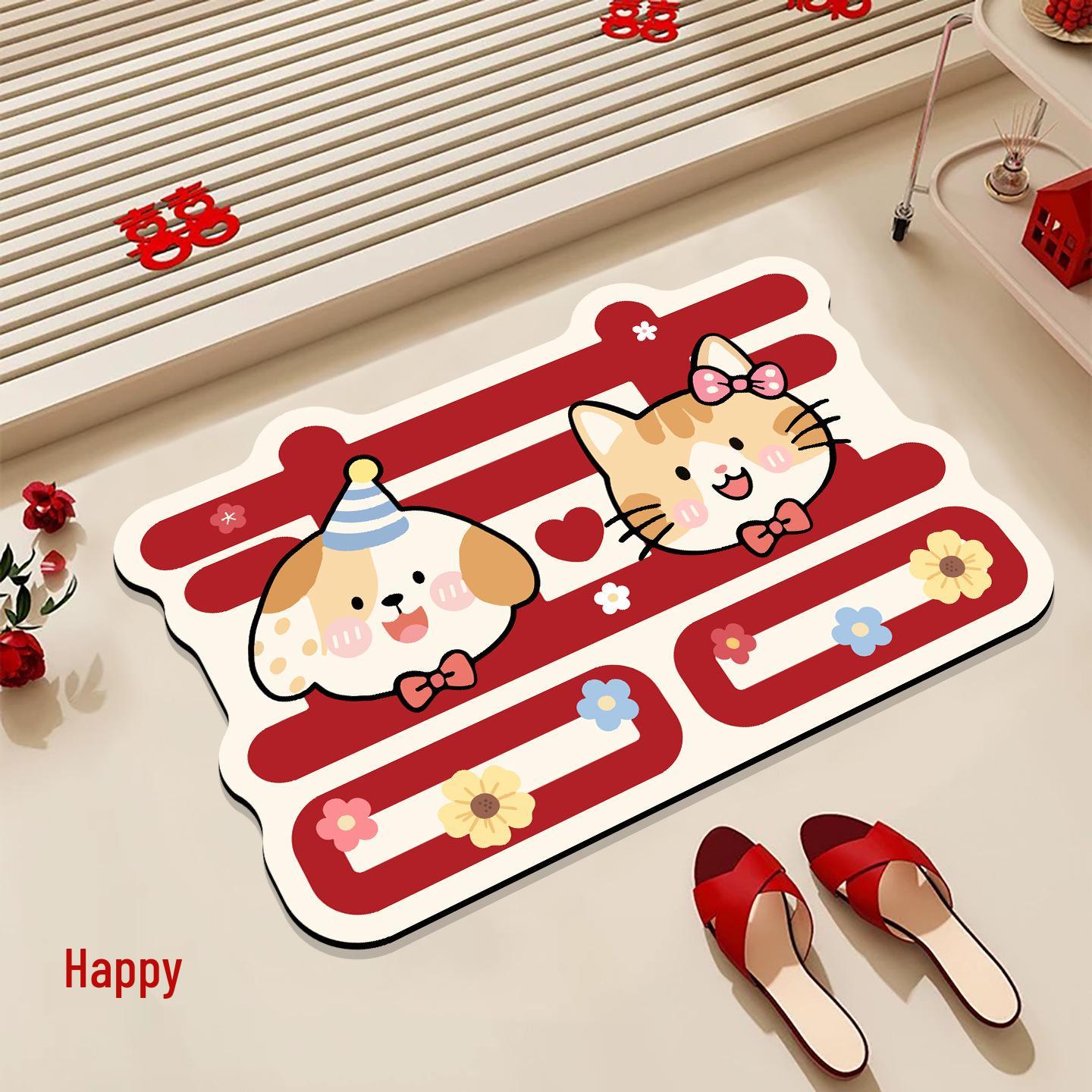 

Adorable Cartoon Wedding Bathroom Floor Mat Set - Durable Red Decorative Carpet Pad for Wedding Room Decor 40*60cm - Diatomaceous Earth