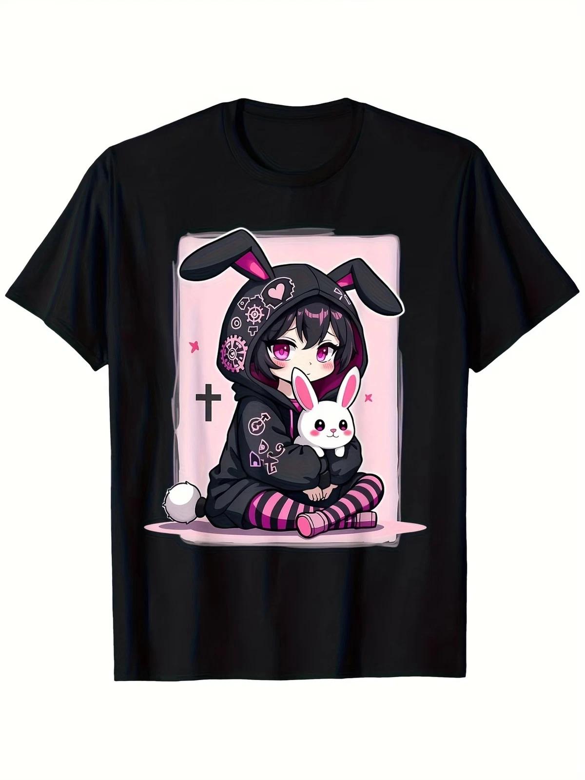 Men s Goth Bunny Anime E-Girl Grunge T-Shirt - Cute Kawaii Gothic ears & E-Girl XXXL