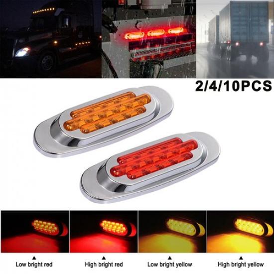 2/4/10X 6.5" Amber Side LED Marker Lights Chrome 12V Clearance Truck Trailer