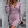 Spring Autumn Deep V-neck Lace Patchwork Bodcon Dress Ladies Long Sleeve Sexy Backless Bandage Slim Vestidos Women's Mini Robe